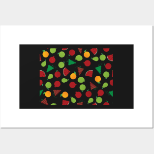 Fruits Pattern - Apple Pear Watermelon Grapes Pomegranate Posters and Art